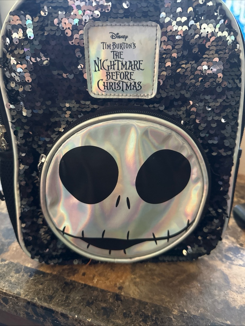 Jack Skellington Kids Sequin Backpack - Black & Iridescent